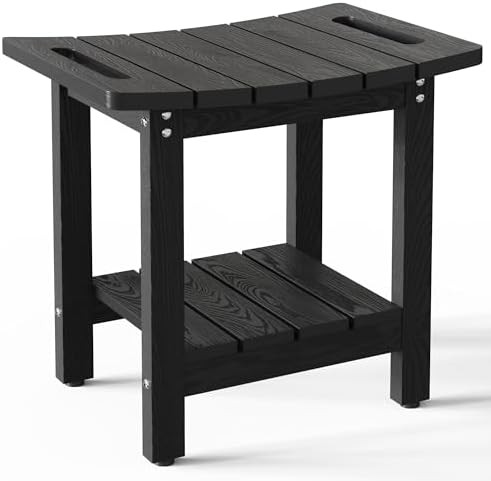 Black bathroom shower bench with shelf