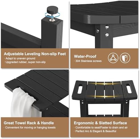 Black bathroom shower bench with shelf — photo 3