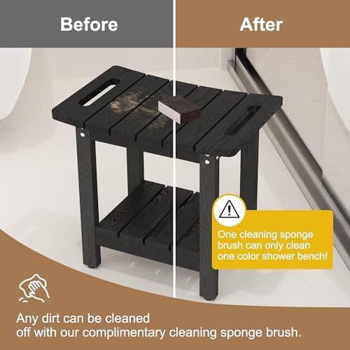 Black bathroom shower bench with shelf — photo 4
