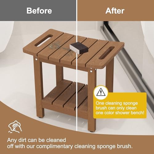 Brown shower stool with storage shelf — photo 4