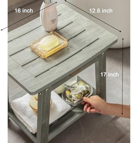 Stainless steel frame shower stool with shelf — photo 3
