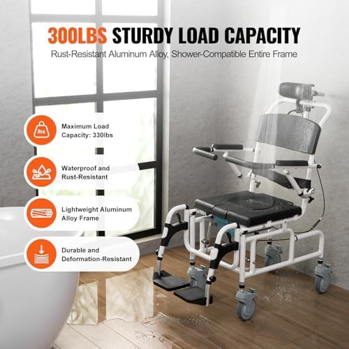 Rolling Shower Wheelchair with Locking Brakes — photo 3