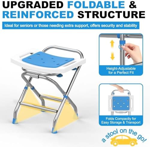 Folding height adjustable heavy duty shower stool — photo 3