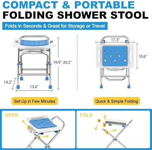 Folding height adjustable heavy duty shower stool — photo 4