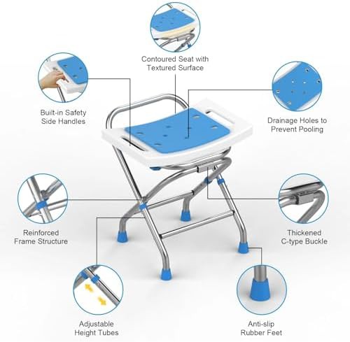 Folding height adjustable heavy duty shower stool — photo 5