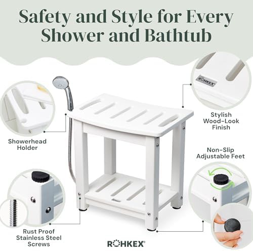 Curved white l-shaped shower bench — photo 3