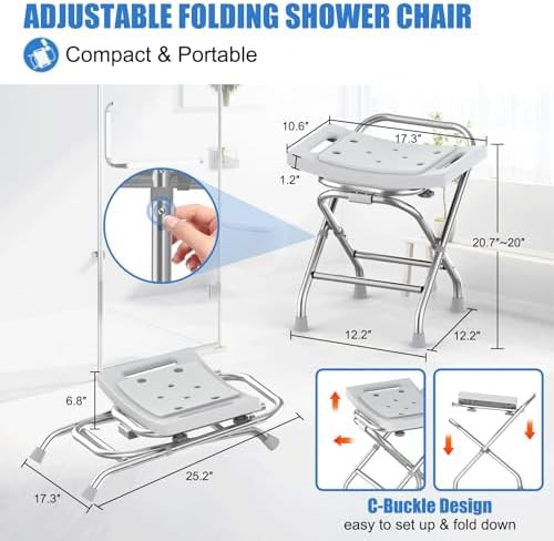 Adjustable folding gray shower seat — photo 3