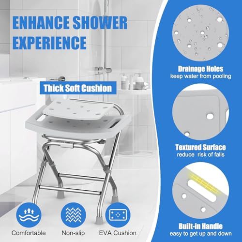 Adjustable folding gray shower seat — photo 4