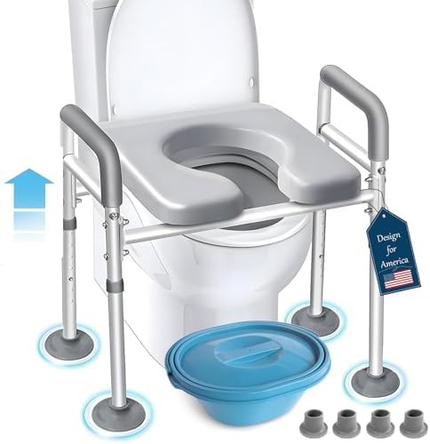Elongated toilet seat riser with handles
