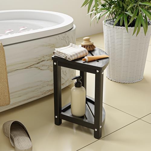 Black Corner Shower Stool with Storage Shelf — photo 3