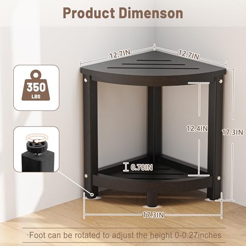 Black Corner Shower Stool with Storage Shelf — photo 4