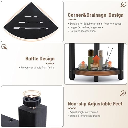 Black Corner Shower Stool with Storage Shelf — photo 5