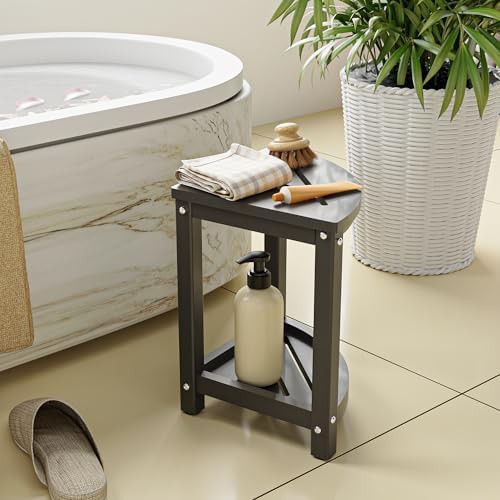 Grey Corner Shower Bench with Storage Shelf — photo 3