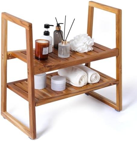 Teak wood shower bench with arms