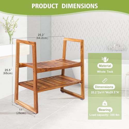 Teak wood shower bench with arms — photo 3