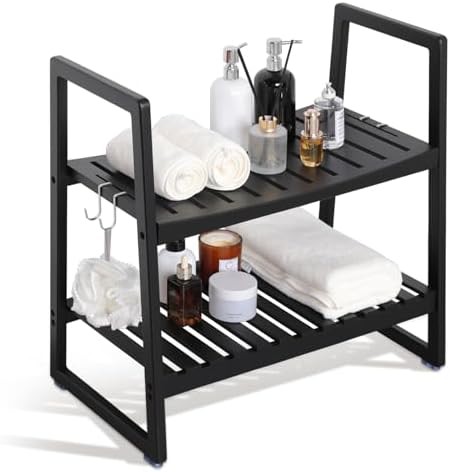 Black bamboo bench with arms