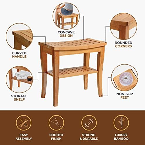 Bamboo shower stool with storage shelf — photo 4