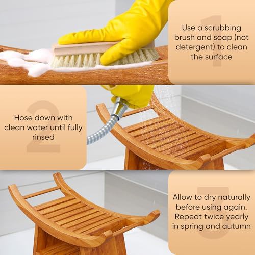 Curved teak shower bench with non-slip feet — photo 3