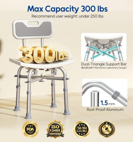 Rectangular aluminum shower chair with back — photo 2