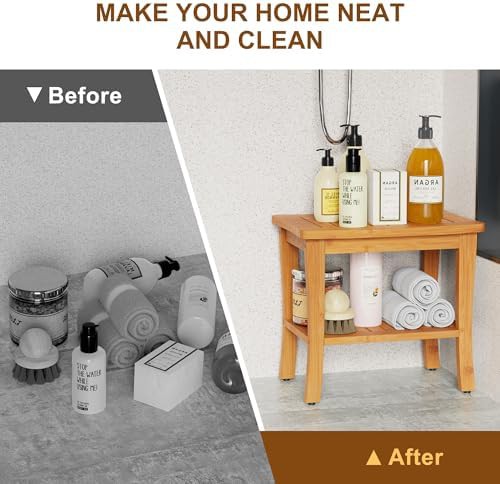 Bamboo spa bath stool with storage — photo 5
