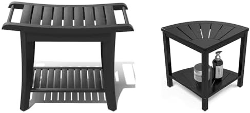 Bamboo shower stool and corner shelf set
