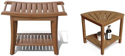 Bamboo shower seat and corner stool pair