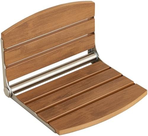 Teak finish folding wall shower seat