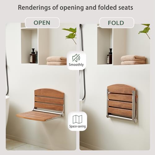 Teak finish folding wall shower seat — photo 3