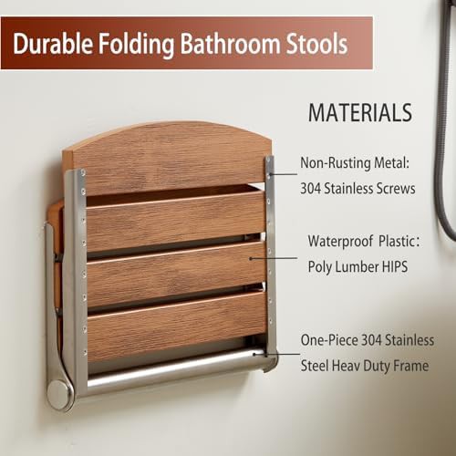 Teak finish folding wall shower seat — photo 4