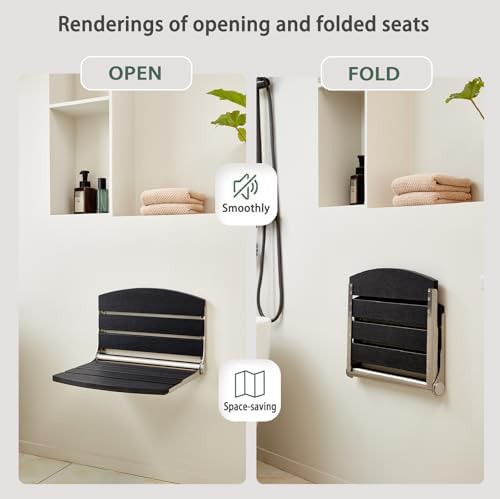 Black wall mounted folding shower seat — photo 3