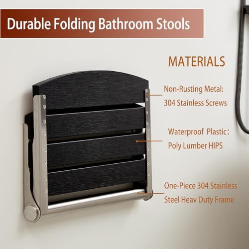 Black wall mounted folding shower seat — photo 4