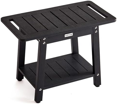 Black poly lumber stool with shelf