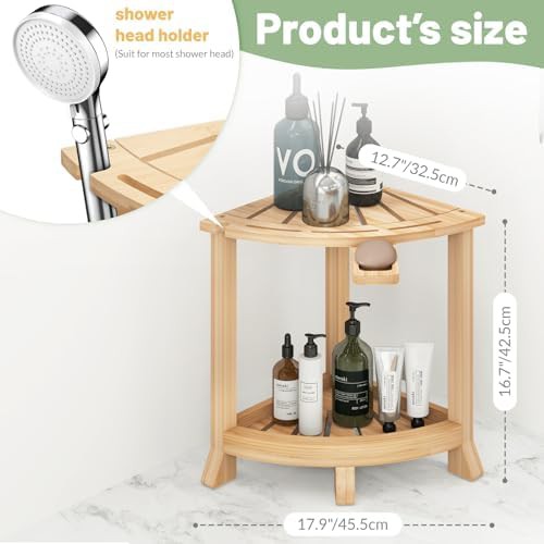Bamboo corner stool with storage shelf — photo 3