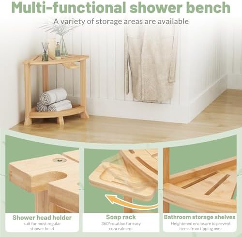 Bamboo corner stool with storage shelf — photo 5