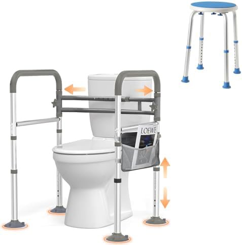 Round shower stool and safety rails