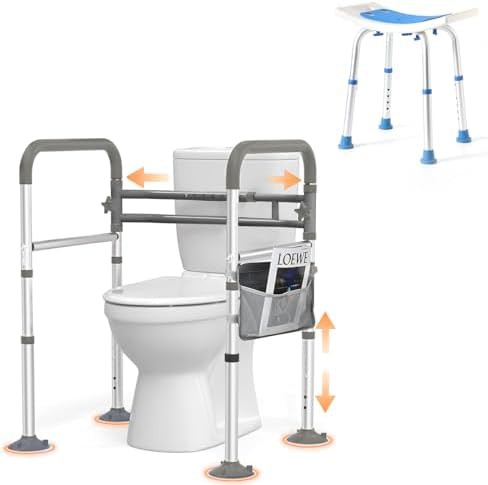Tool free shower chair and rail set