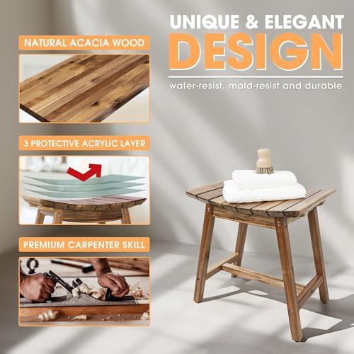 Original Acacia Wood Shower Stool Bench — photo 5