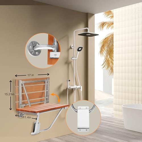 Foldable teak wall mount shower bench — photo 4