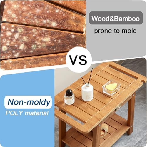 Brown heavy duty shower bench with shelf — photo 3