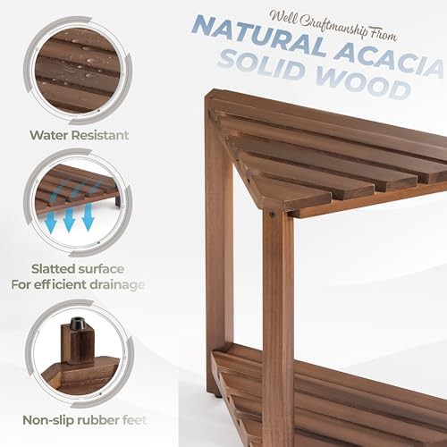 Walnut corner shower stool with shelf — photo 4