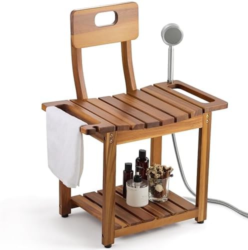 Acacia wood shower chair with backrest