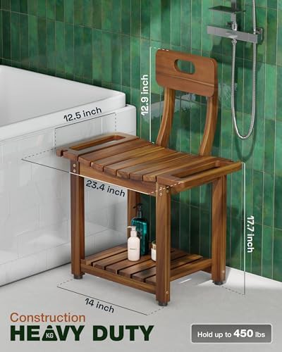 Acacia wood shower chair with backrest — photo 3