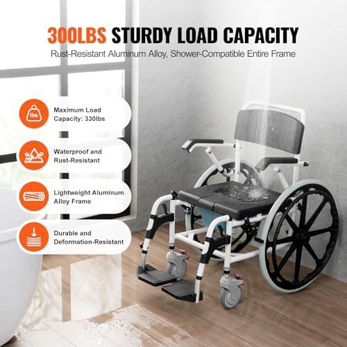 Aluminum Rolling Shower Commode with Brakes — photo 3