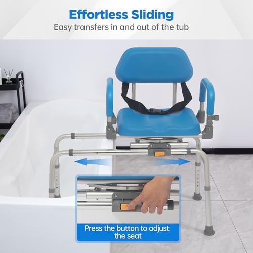 Sliding transfer bench with blue swivel seat — photo 3
