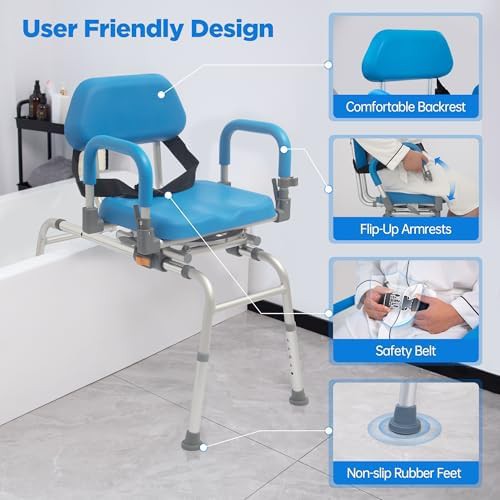 Sliding transfer bench with blue swivel seat — photo 5