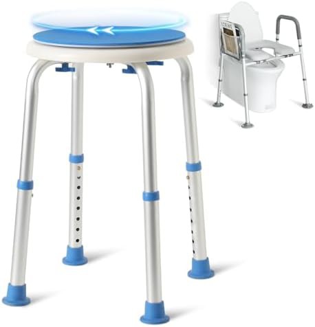 Swivel seat shower chair and raised toilet
