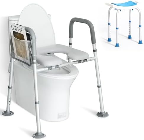 Shower chair and raised toilet with handles