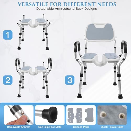 U-shaped seat shower chair with height adjustment — photo 4