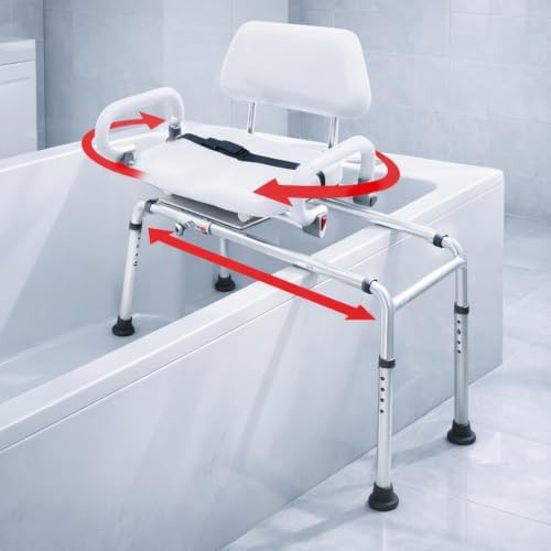 White bariatric sliding transfer bench with swivel