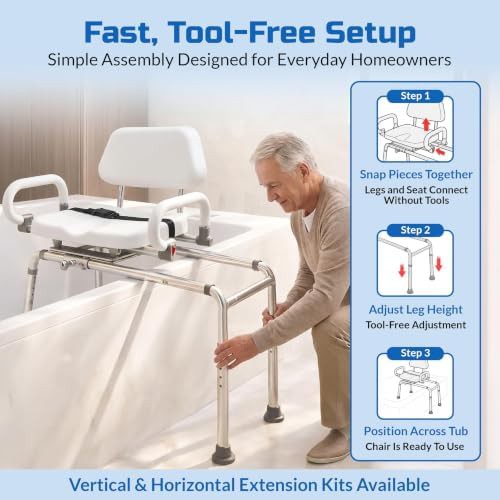 White bariatric sliding transfer bench with swivel — photo 4